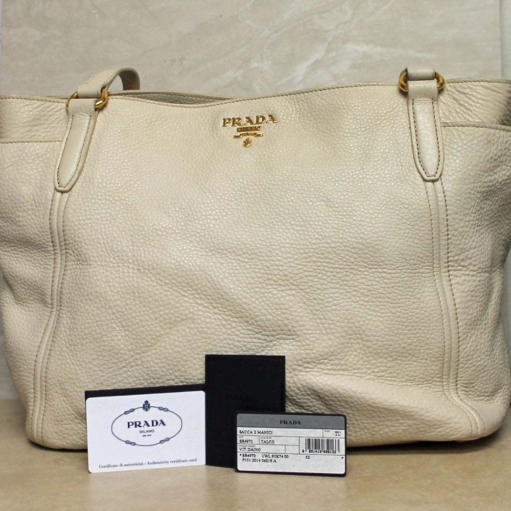 Prada Vitello Daino Leather Tote Bag Talco BR4970